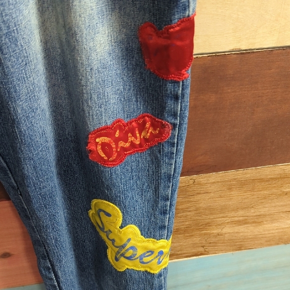 Vibrant Straight Leg Jeans with Colorful Patches - Picture 3 of 5